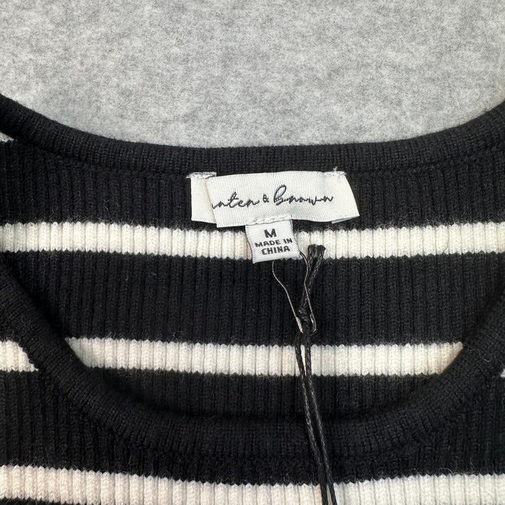 Hunter & Brown Cropped Tank WMNS M Black White Striped Racerback Ribbed Stretchy - Picture 2 of 5